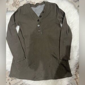 Soft Surroundings Women's Small Henley Shirt Top Olive Green